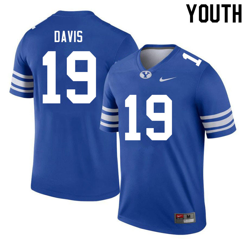 Youth #19 Miles Davis BYU Cougars College Football Jerseys Sale-Royal - Click Image to Close